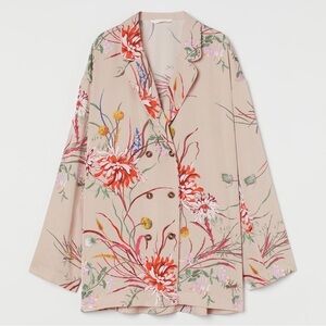 H&M NWT XXL Double Breasted Satin Floral Tan Oversized Blazer Jacket